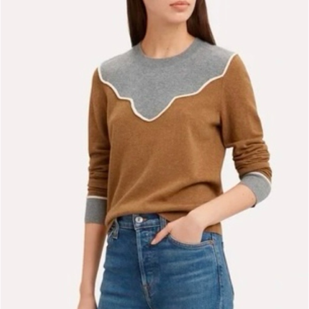 VERONICA BEARD Atty Camel Cashmere Bi-Color Sweater